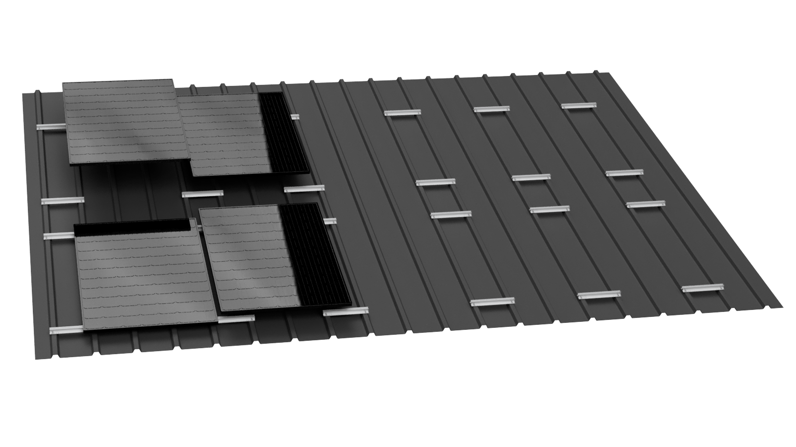 Dieses Bild zeigt Kurzbrücken aus Aluminium zur Montage von Photovoltaikanlagen auf Trapezblech