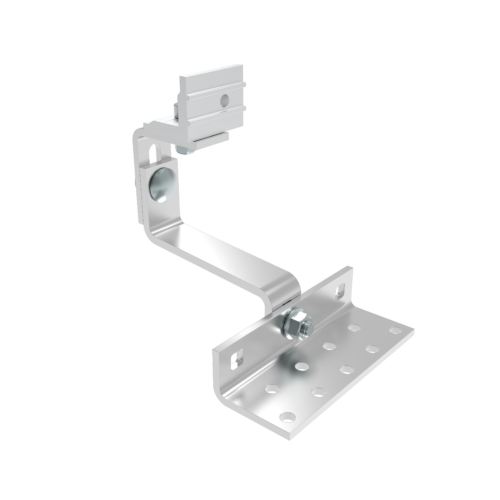 This image shows a tripple adjustable stainless steel roof hook for mounting photovolatic systems on a wide variety of roof coverings such as pantiles.