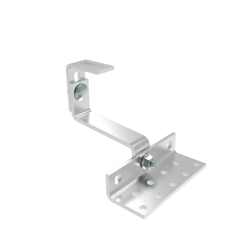 This image shows a tripple adjustable stainless steel roof hook for mounting photovolatic systems on a wide variety of roof coverings such as pantiles.
